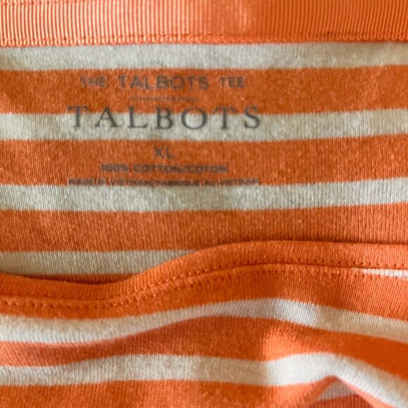 Talbots Top XL Orange White Stripe Boat Neck 3/4 Sleeve Normcore Casual Chic - Picture 3 of 5